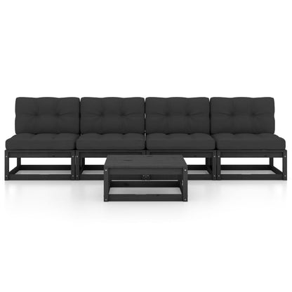 5 pcs conjunto lounge de jardim c/ almofadões pinho maciço