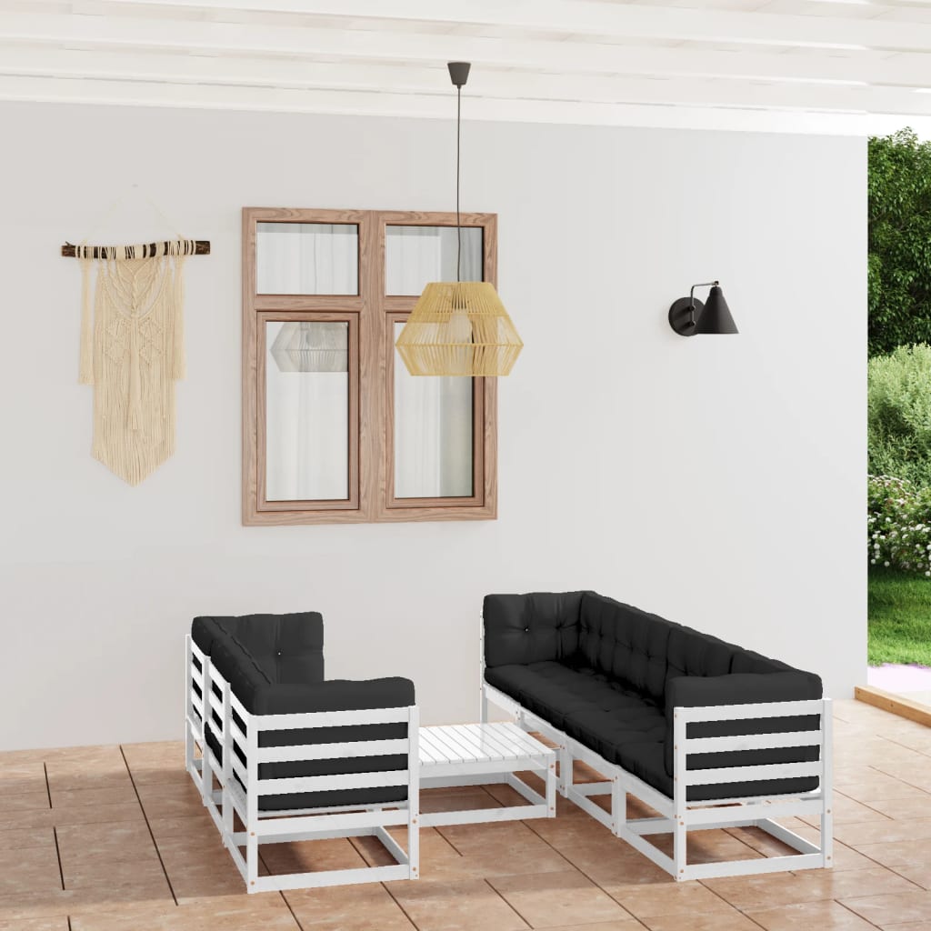 8 pcs conjunto lounge de jardim com almofadões pinho maciço