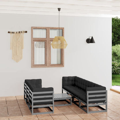 8 pcs conjunto lounge de jardim c/ almofadões pinho maciço