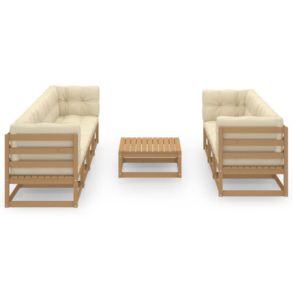 8 pcs conjunto lounge de jardim com almofadões pinho maciço