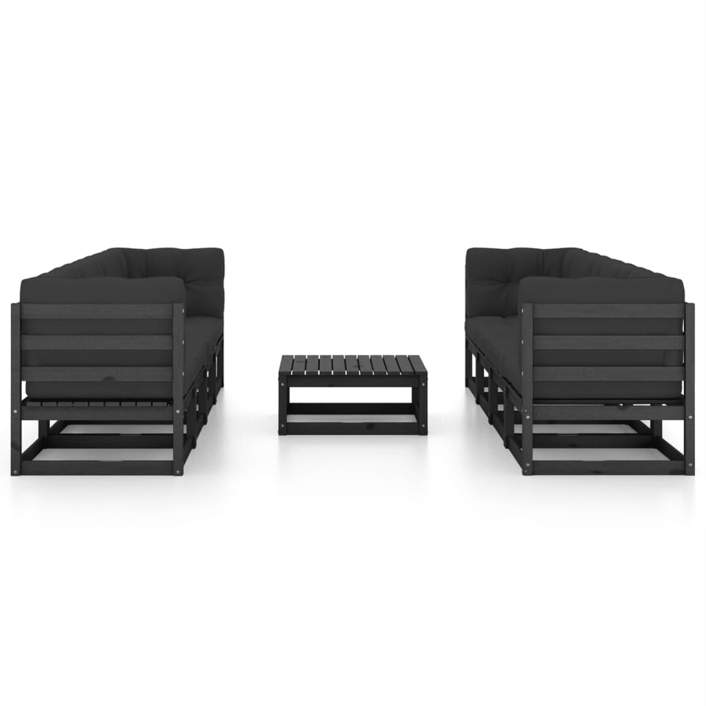 9 pcs conjunto lounge de jardim c/ almofadões pinho maciço