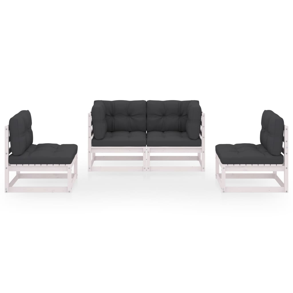 4 pcs conjunto lounge de jardim com almofadões pinho maciço