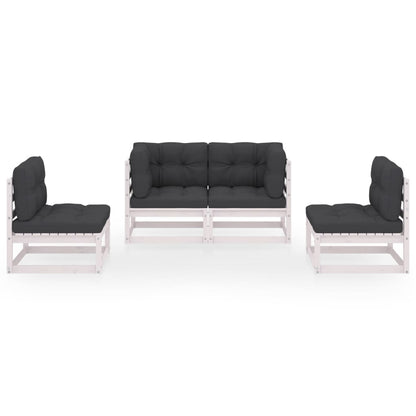 4 pcs conjunto lounge de jardim com almofadões pinho maciço