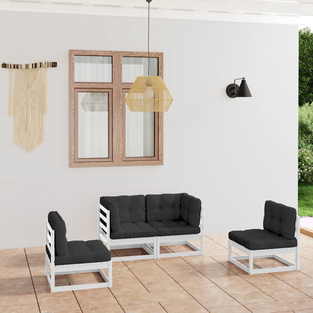 4 pcs conjunto lounge de jardim com almofadões pinho maciço