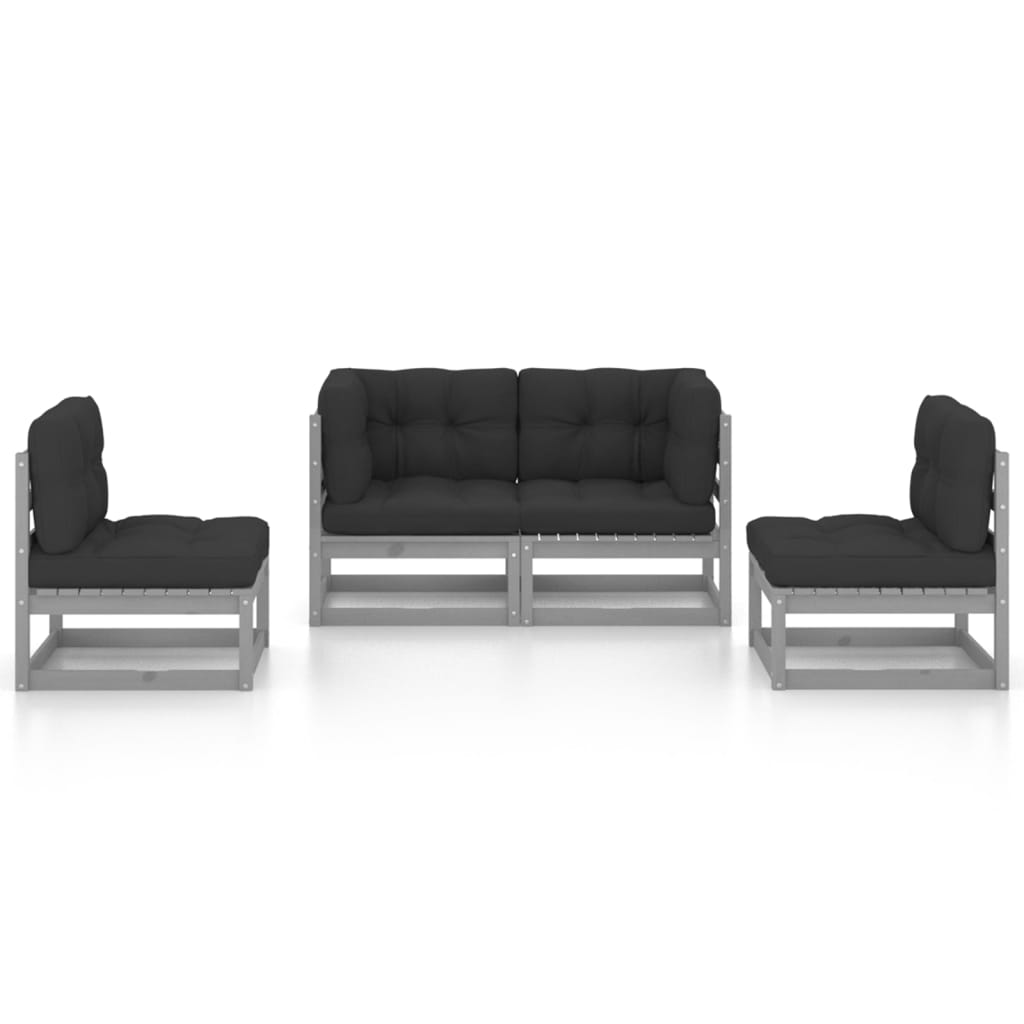 4 pcs conjunto lounge de jardim c/ almofadões pinho maciço