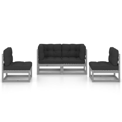 4 pcs conjunto lounge de jardim c/ almofadões pinho maciço