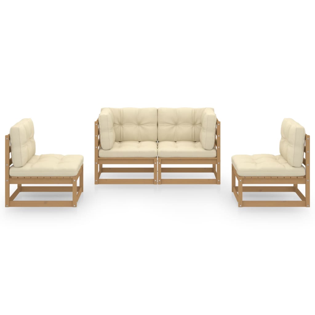 4 pcs conjunto lounge de jardim com almofadões pinho maciço