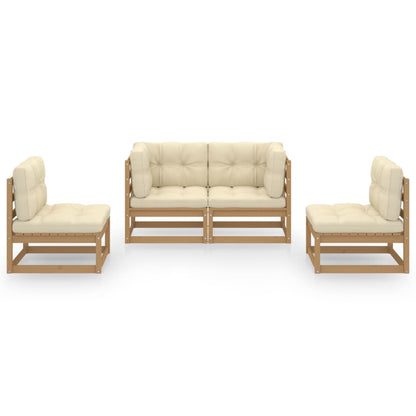 4 pcs conjunto lounge de jardim com almofadões pinho maciço