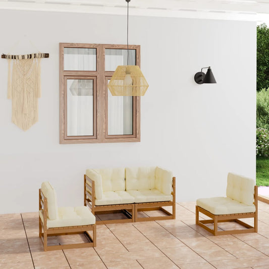 4 pcs conjunto lounge de jardim com almofadões pinho maciço