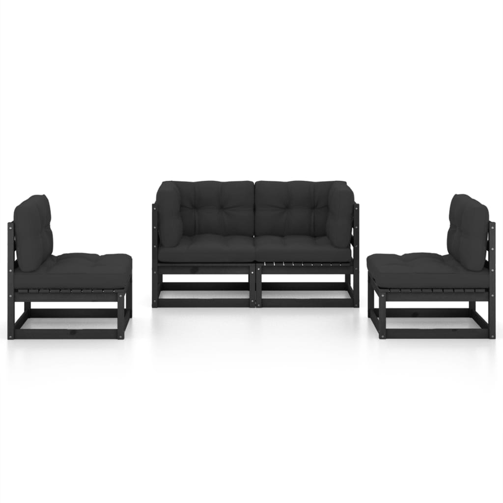 4 pcs conjunto longue de jardim c/ almofadões pinho maciço