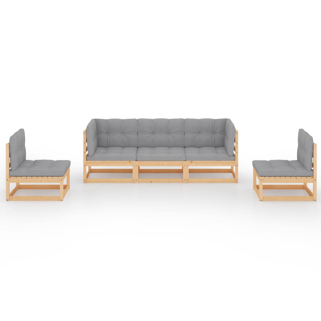 5 pcs conjunto lounge de jardim c/ almofadões pinho maciço