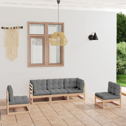 5 pcs conjunto lounge de jardim c/ almofadões pinho maciço