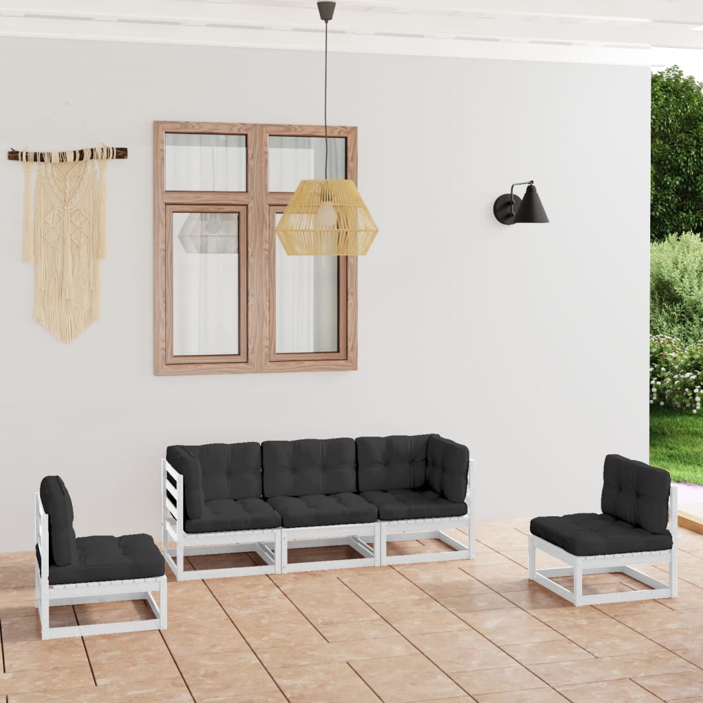 5 pcs conjunto lounge de jardim c/ almofadões pinho maciço