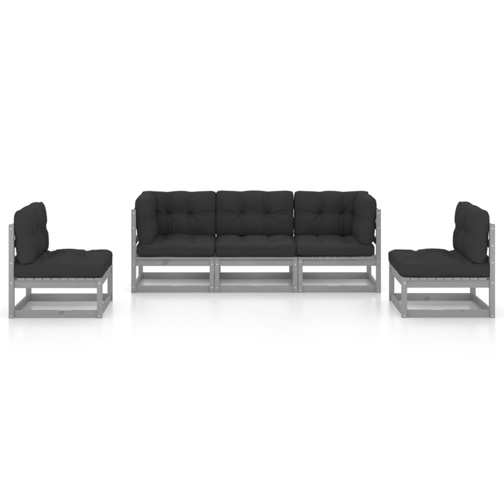 5 pcs conjunto lounge de jardim c/ almofadões pinho maciço