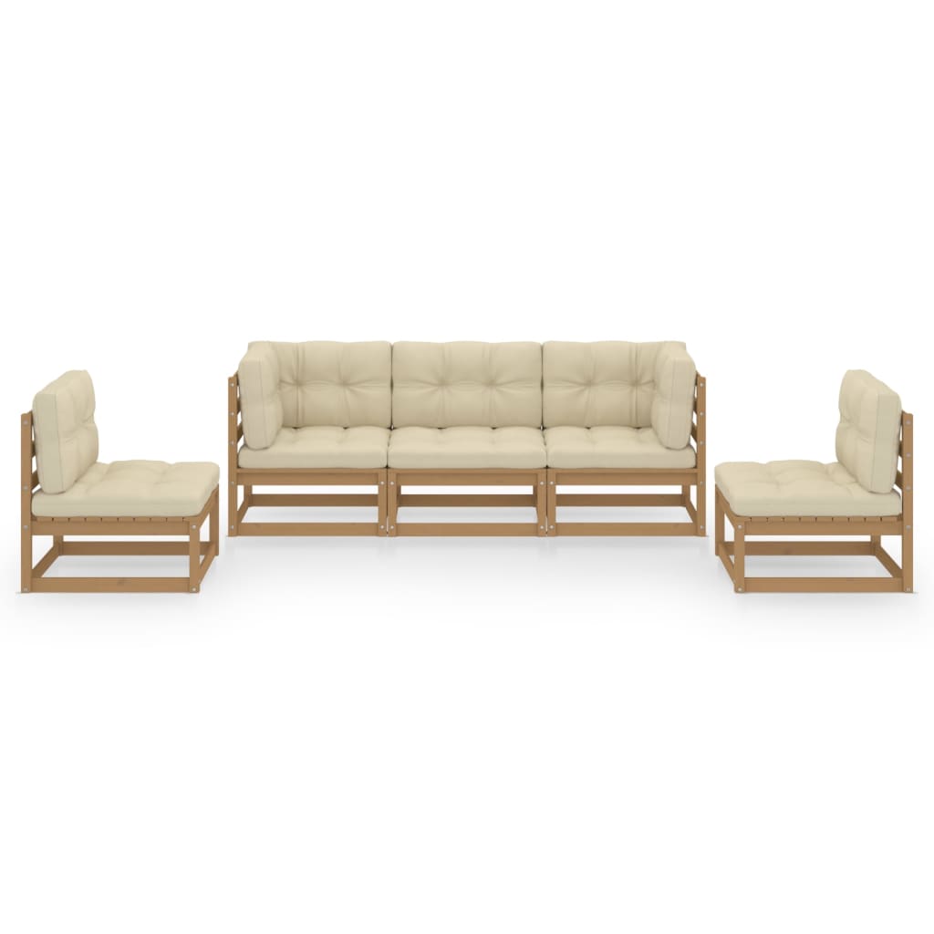 5 pcs conjunto lounge de jardim com almofadões pinho maciço