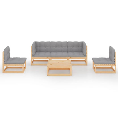 6 pcs conjunto lounge de jardim com almofadões pinho maciço