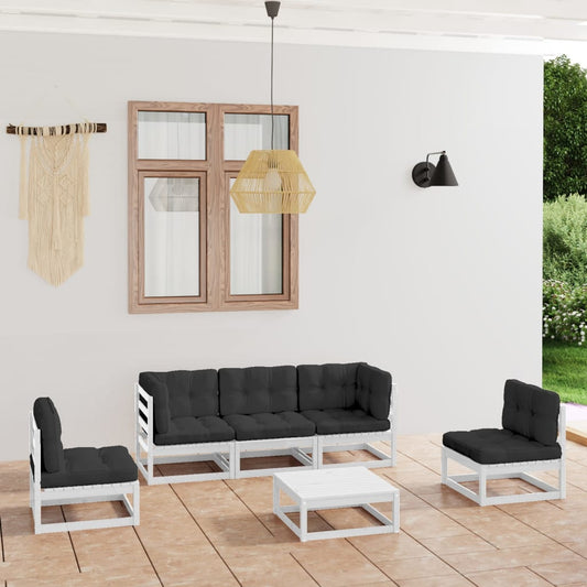 6 pcs conjunto lounge de jardim com almofadões pinho maciço