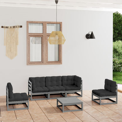 6 pcs conjunto lounge de jardim c/ almofadões pinho maciço