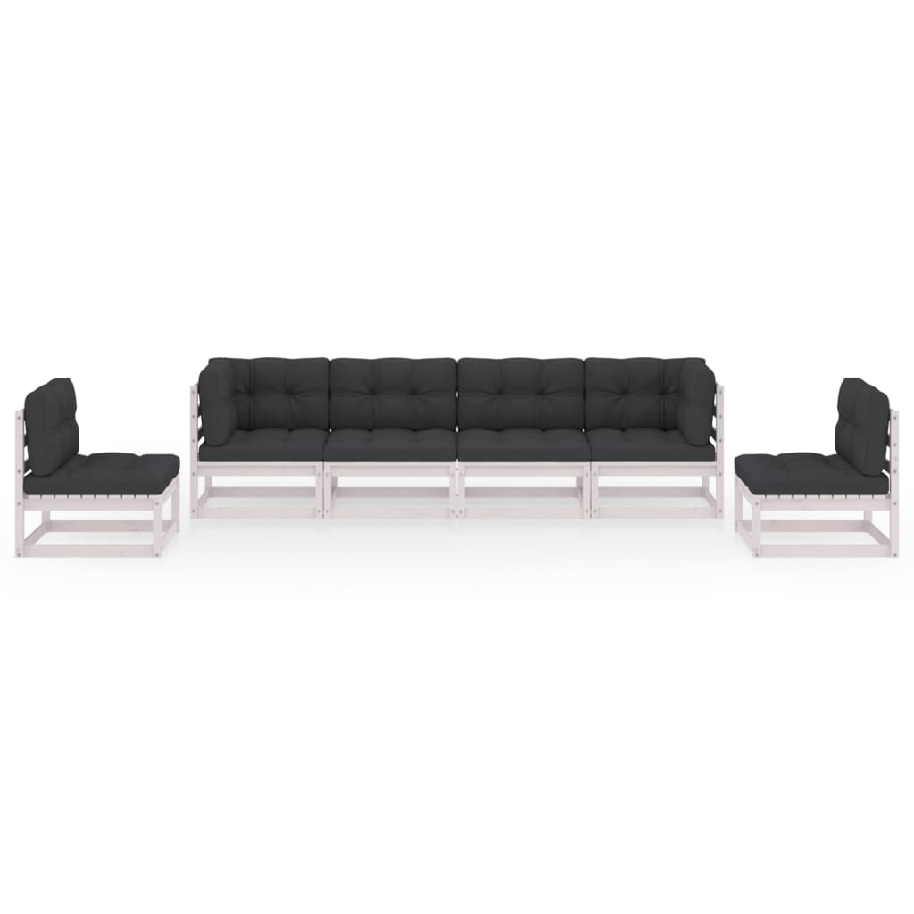 6 pcs conjunto lounge de jardim com almofadões pinho maciço