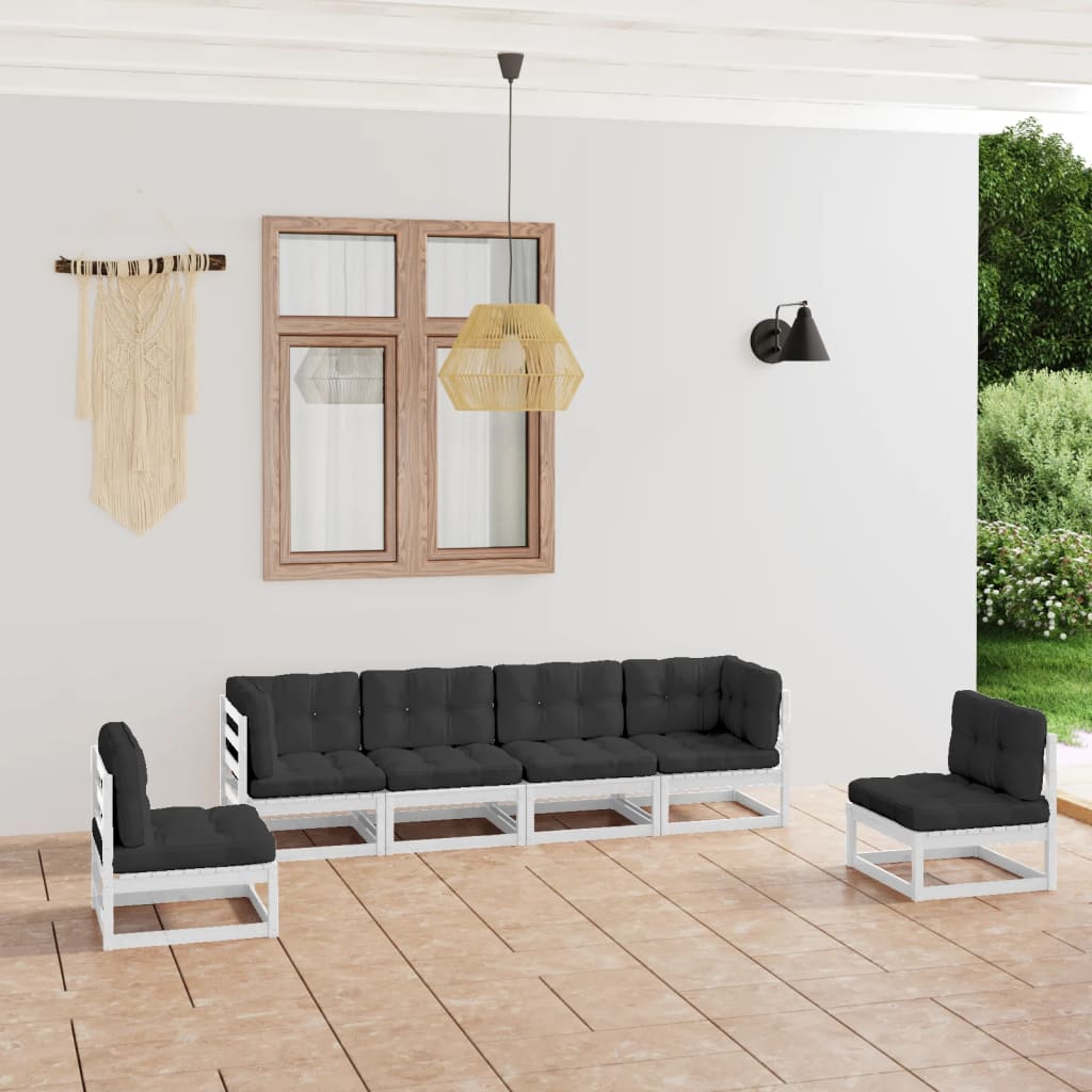 6 pcs conjunto lounge de jardim com almofadões pinho maciço