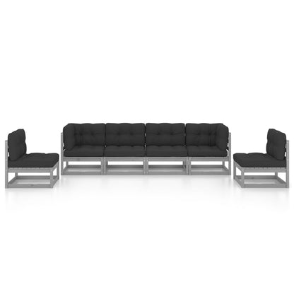 6 pcs conjunto lounge de jardim c/ almofadões pinho maciço