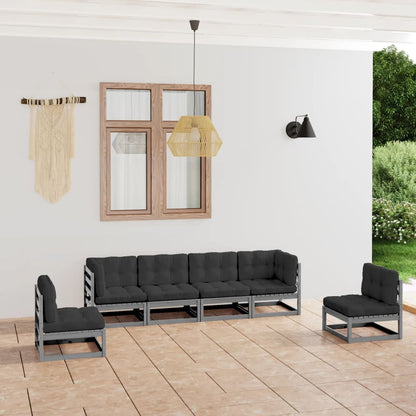 6 pcs conjunto lounge de jardim c/ almofadões pinho maciço