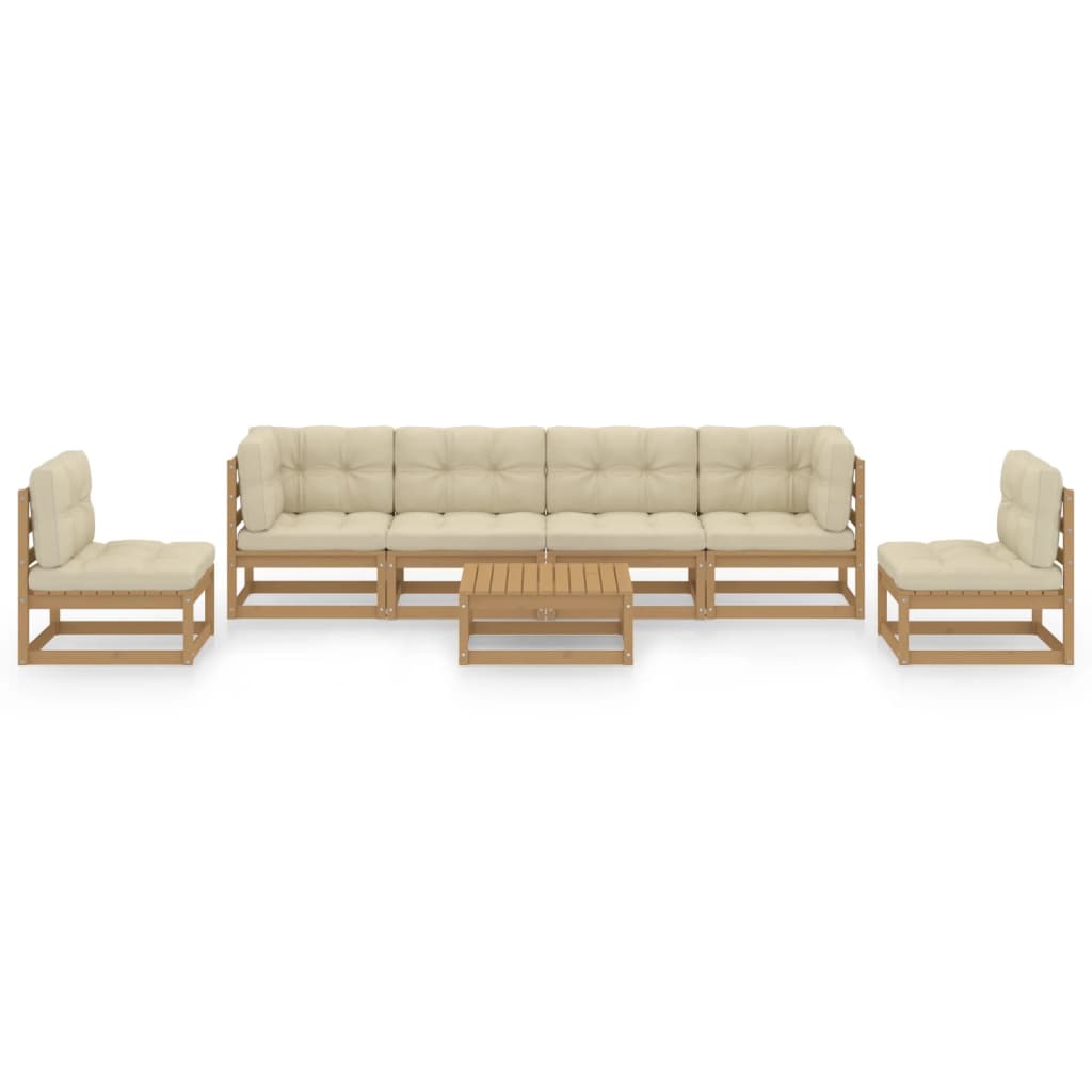 7 pcs conjunto lounge de jardim c/ almofadões pinho maciço