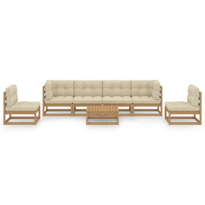 7 pcs conjunto lounge de jardim c/ almofadões pinho maciço