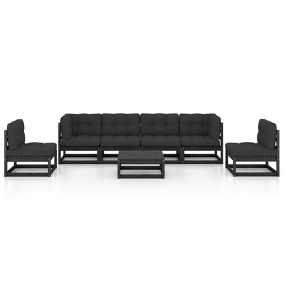 7 pcs conjunto lounge de jardim c/ almofadões pinho maciço