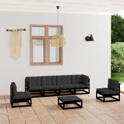 7 pcs conjunto lounge de jardim c/ almofadões pinho maciço