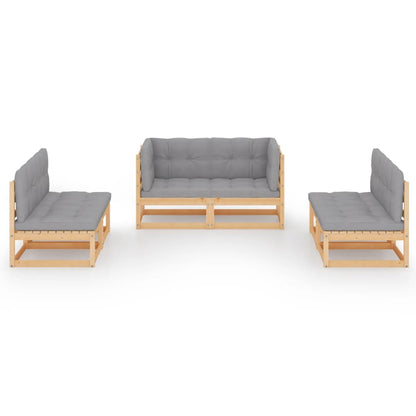 6 pcs conjunto lounge de jardim com almofadões pinho maciço