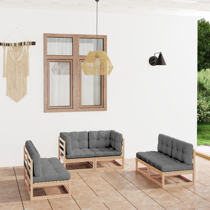 6 pcs conjunto lounge de jardim com almofadões pinho maciço