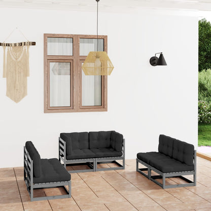 6 pcs conjunto lounge de jardim c/ almofadões pinho maciço