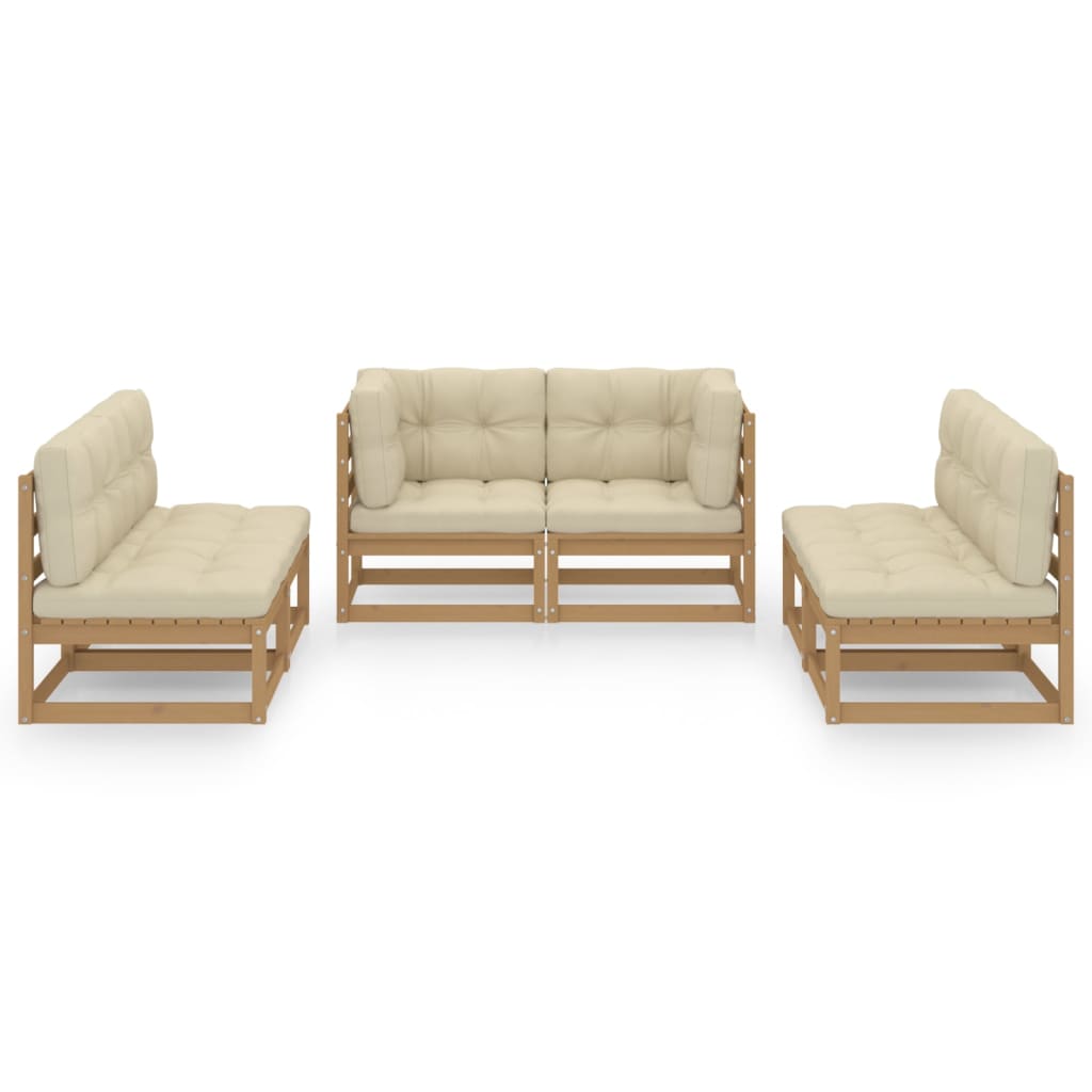 6 pcs conjunto lounge de jardim com almofadões pinho maciço