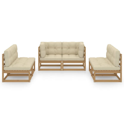 6 pcs conjunto lounge de jardim com almofadões pinho maciço