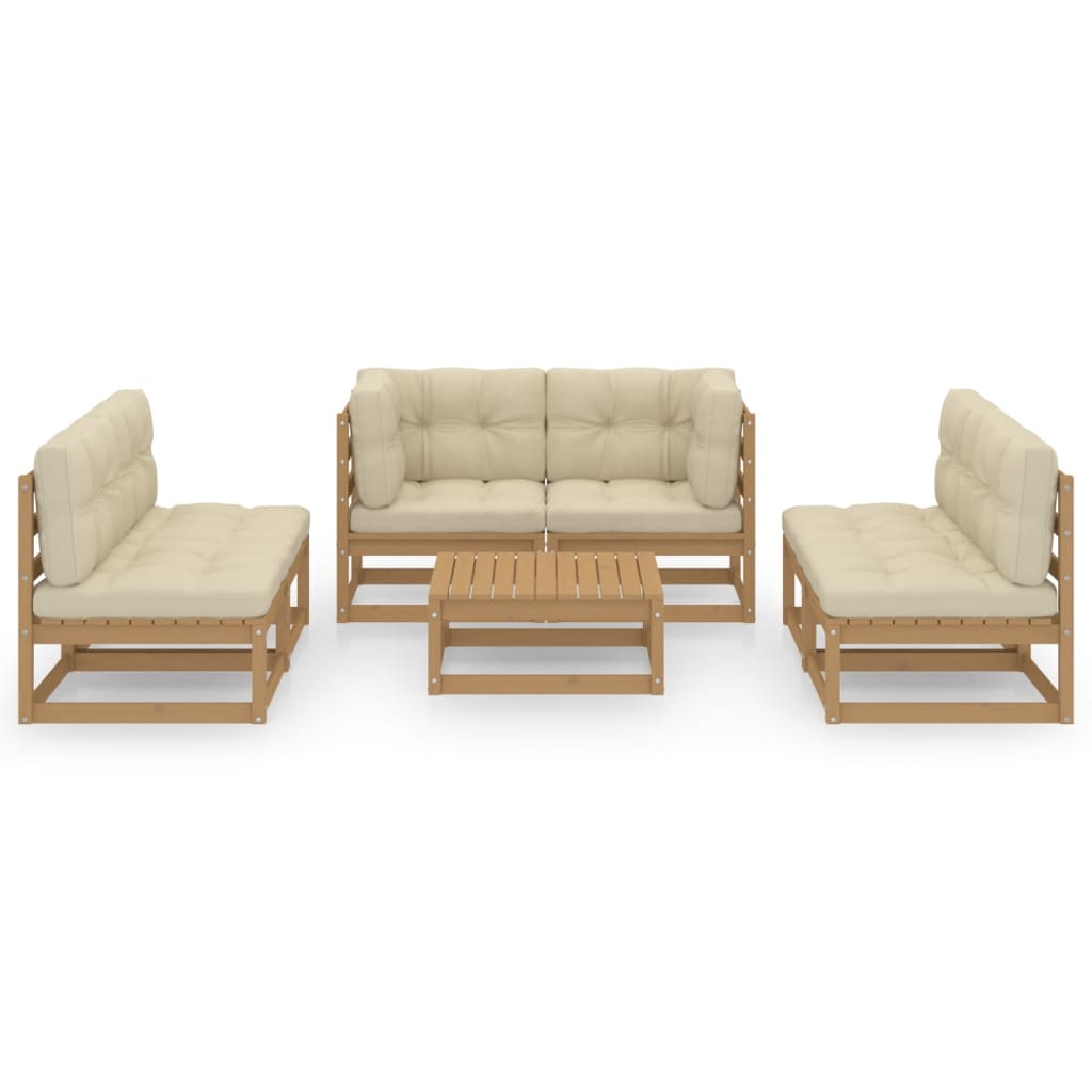 7 pcs conjunto lounge de jardim c/ almofadões pinho maciço