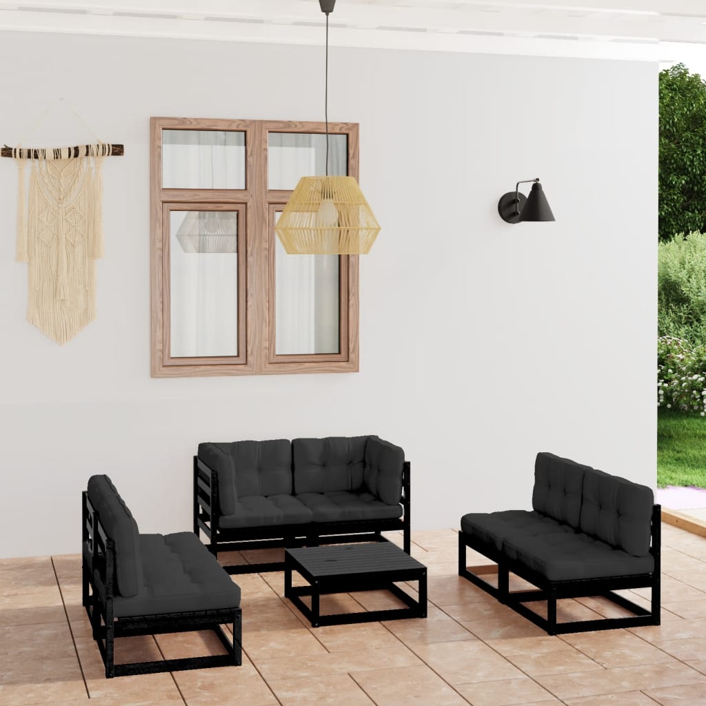 7 pcs conjunto lounge de jardim c/ almofadões pinho maciço