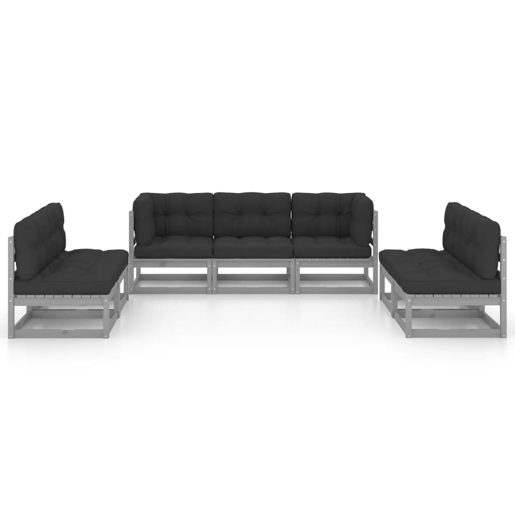 7 pcs conjunto lounge de jardim c/ almofadões pinho maciço