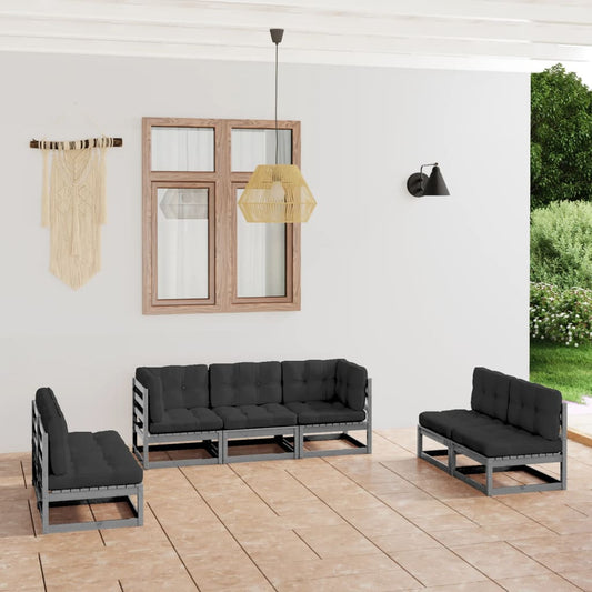 7 pcs conjunto lounge de jardim c/ almofadões pinho maciço