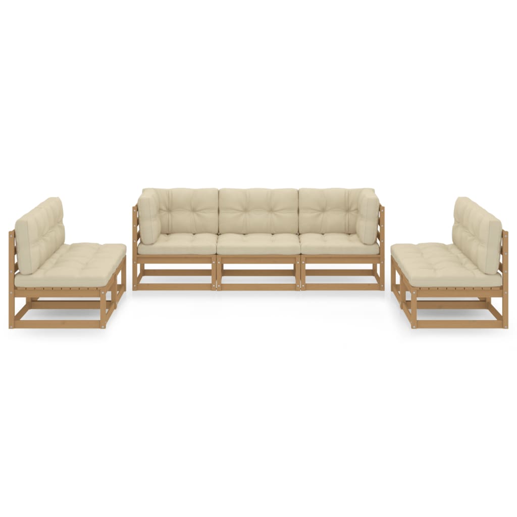 7 pcs conjunto lounge de jardim c/ almofadões pinho maciço