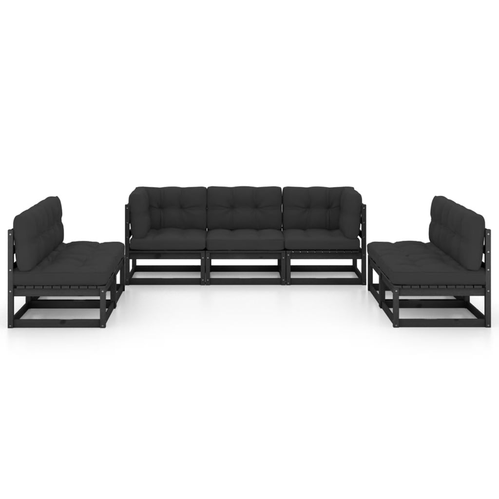 7 pcs conjunto lounge de jardim c/ almofadões pinho maciço