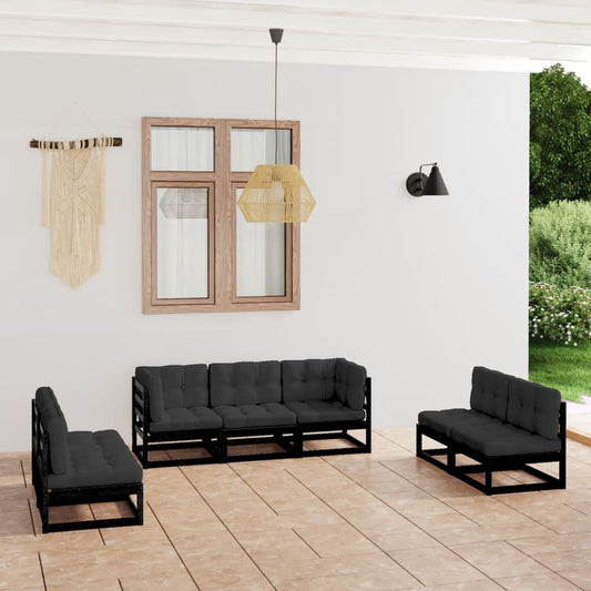 7 pcs conjunto lounge de jardim c/ almofadões pinho maciço