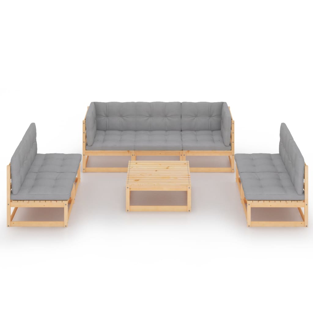 8 pcs conjunto lounge de jardim com almofadões pinho maciço