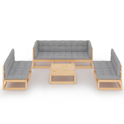 8 pcs conjunto lounge de jardim com almofadões pinho maciço