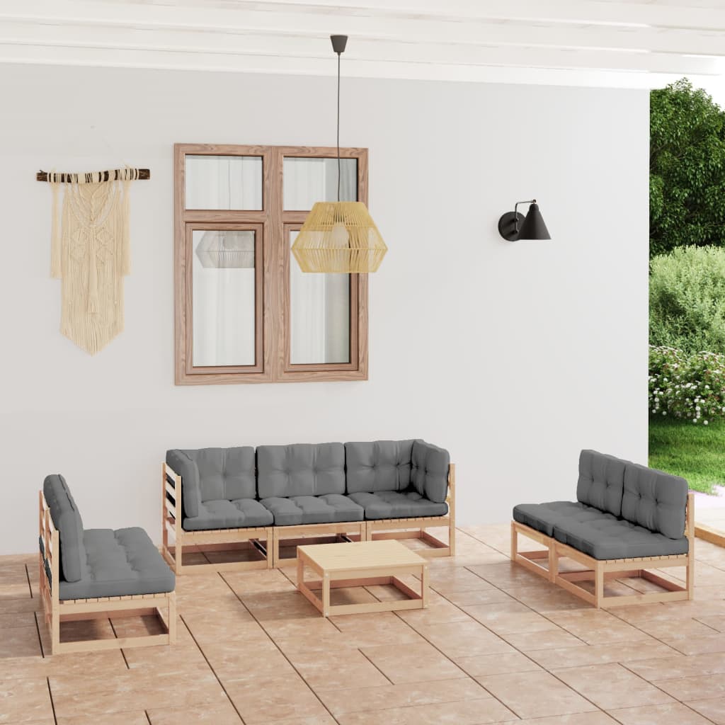 8 pcs conjunto lounge de jardim com almofadões pinho maciço