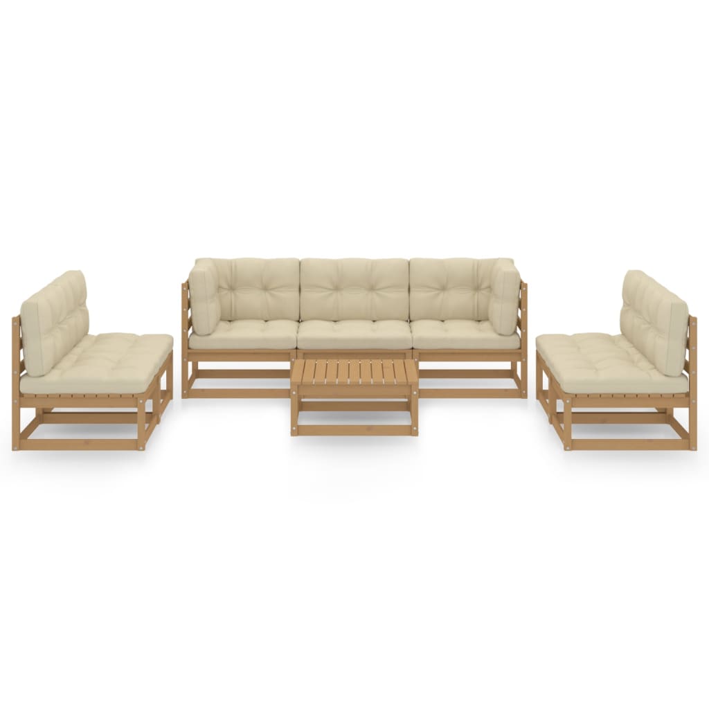 8 pcs conjunto lounge de jardim com almofadões pinho maciço