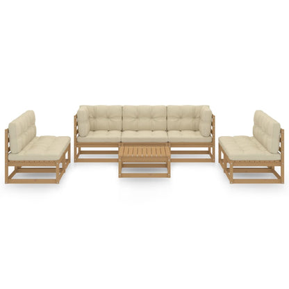 8 pcs conjunto lounge de jardim com almofadões pinho maciço