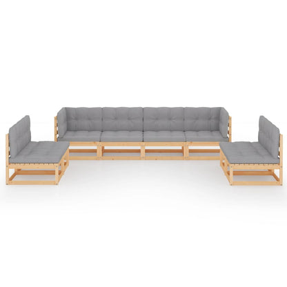 8 pcs conjunto lounge de jardim com almofadões pinho maciço