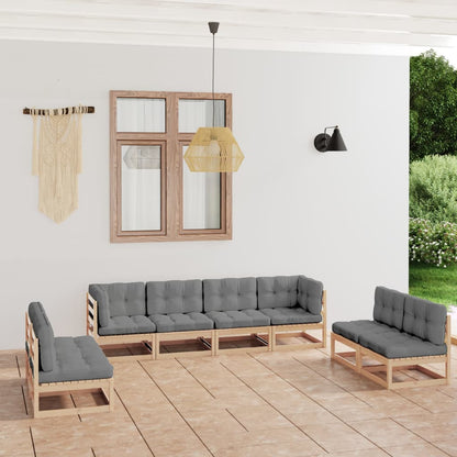 8 pcs conjunto lounge de jardim com almofadões pinho maciço