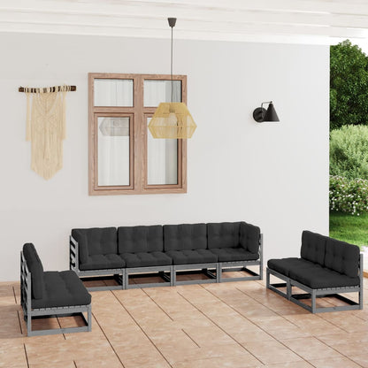 8 pcs conjunto lounge de jardim c/ almofadões pinho maciço